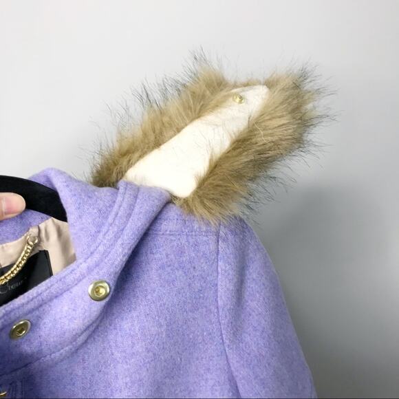 New J Crew Womens 00 Light Purple Chateau Stadium Cloth Parka Faux Fur Trim Wool - Picture 5 of 8